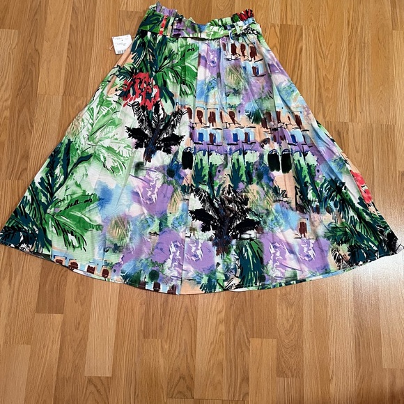 Green and Purple Pleated A-Line Midi Skirt - Picture 4 of 6